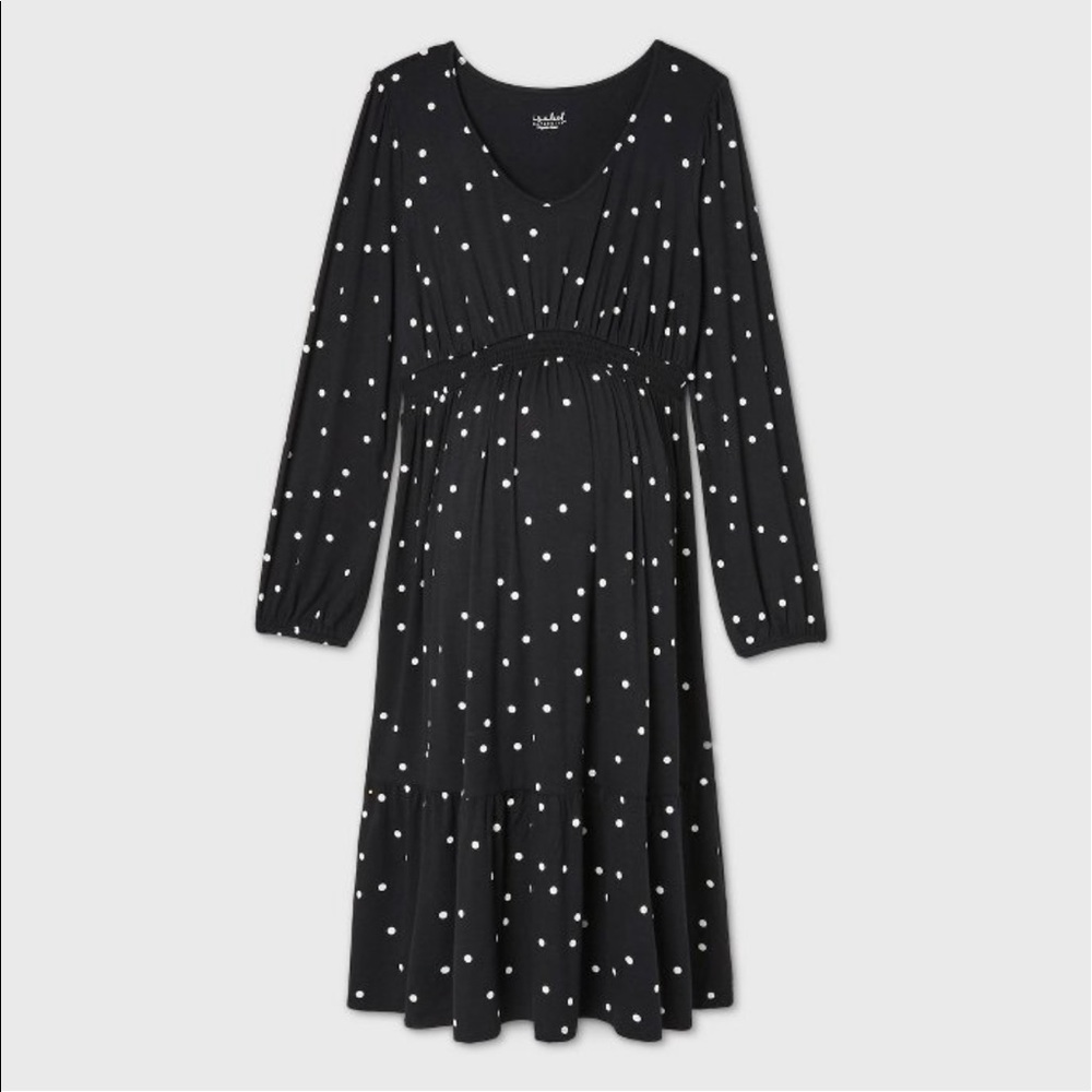 Isabel Maternity Smock-Waist Polka Dot Dress